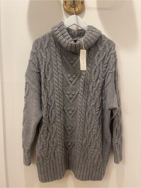WinWin Gray Cable-Knit Turtleneck Sweater Dress  NEW WITH TAGS